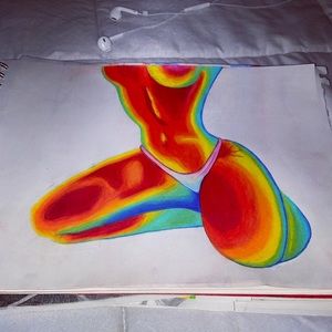 With or without black background, put in a clear frame. Hand drawn and colored